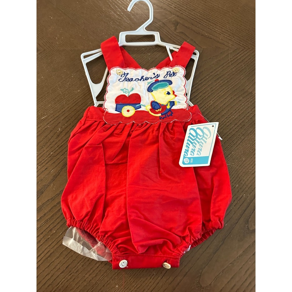 Vintage Allura Seersucker‎ Bubble Romper Teachers Pet Duck Apple 18M NWT 80/90s